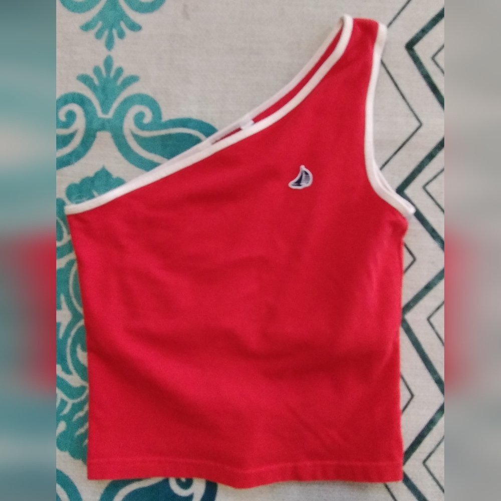 Abercrombie & Fitch One-Shoulder Red Tank with White Trim